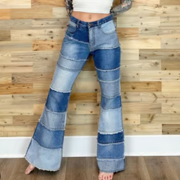 Vtg '00s Zana di patchwork flare jeans size 11 - Picture 1 of 13